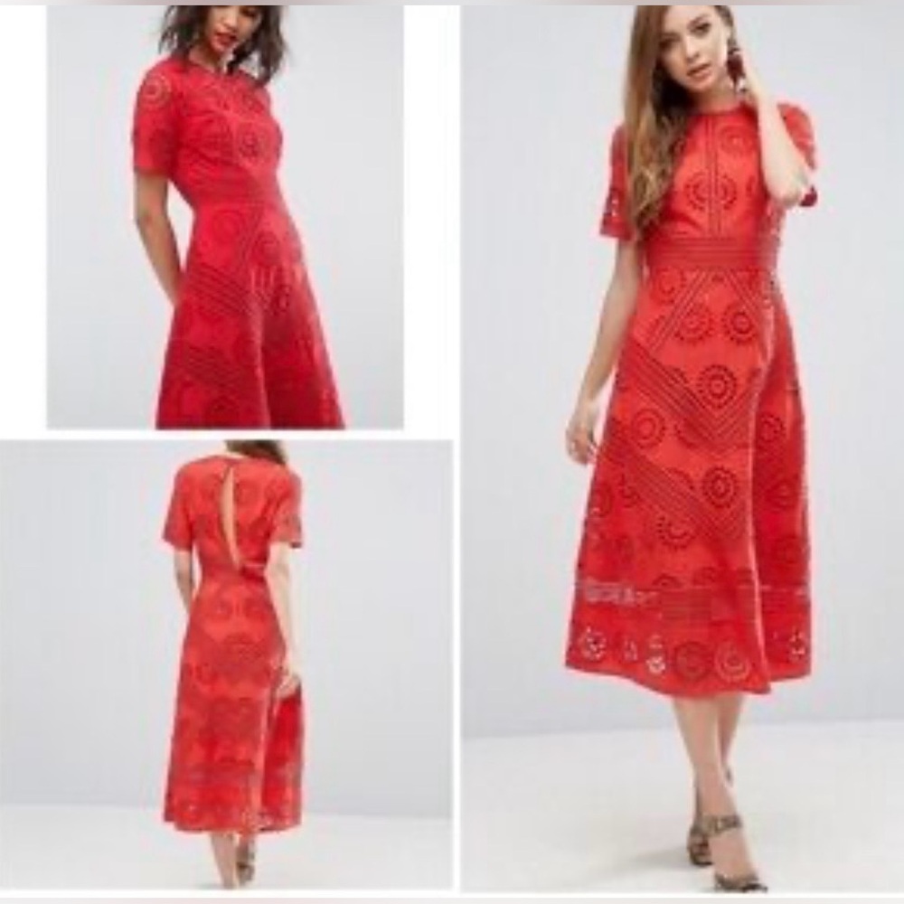 Rich RED lace midi dress with full lining
